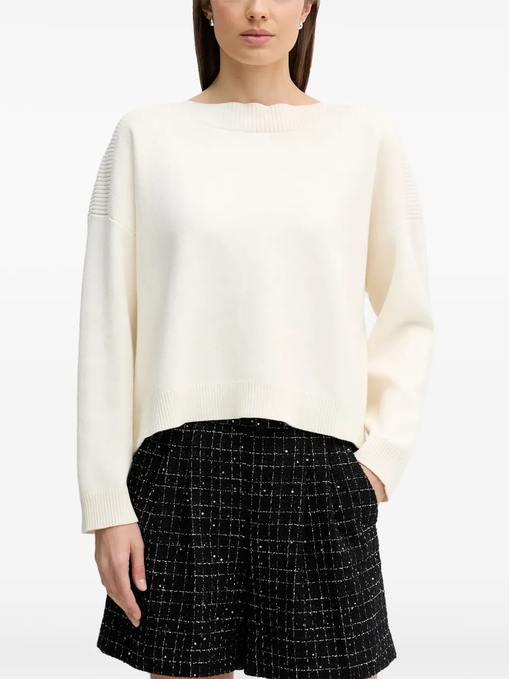 Benetton jacquard ribbed knit jumper Wit