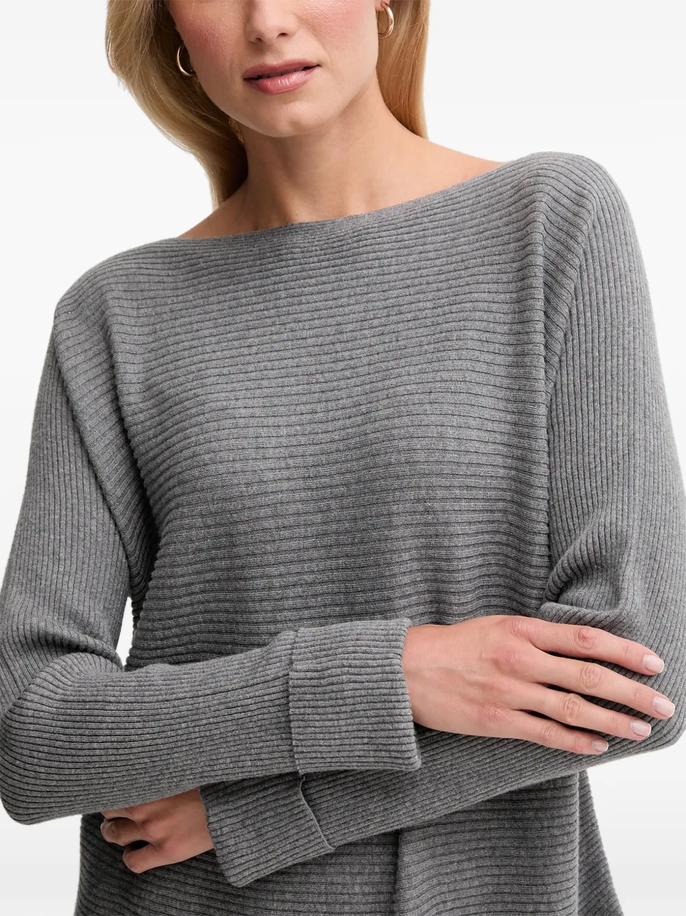 Benetton Ribgebreide trui met boothals Grijs
