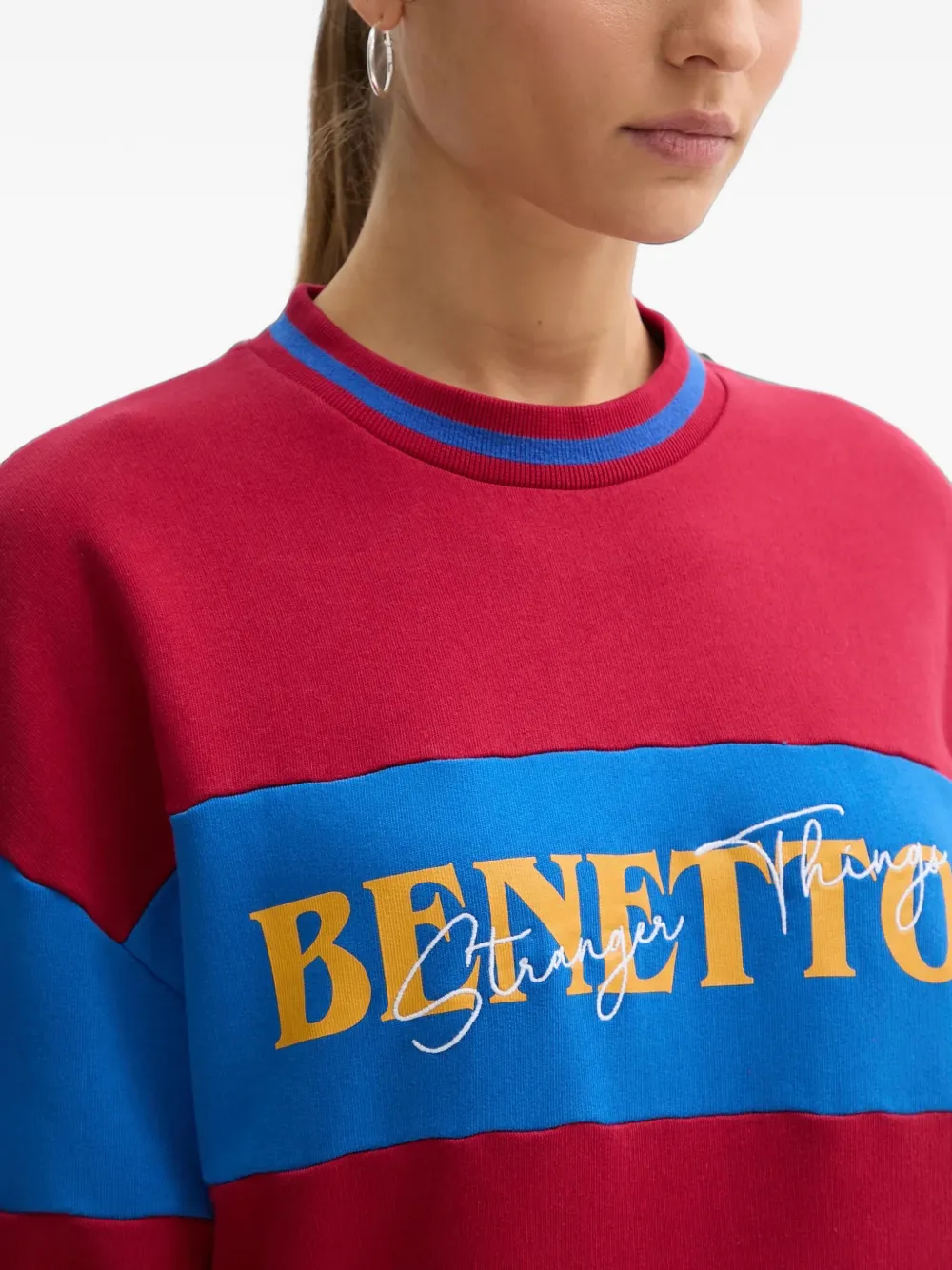 Benetton Stranger Things sweater met colourblocking Rood