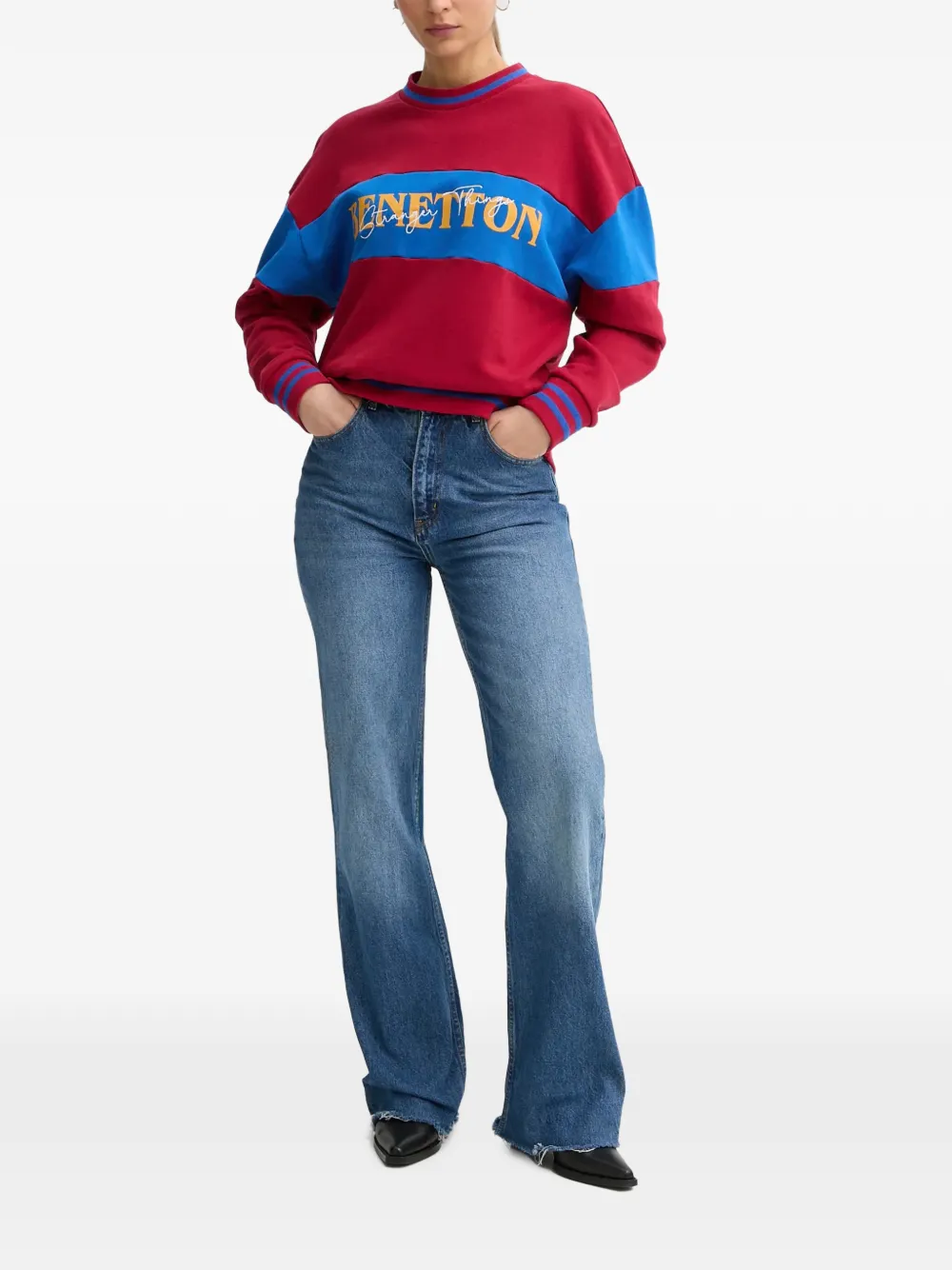 Benetton Stranger Things sweater met colourblocking Rood