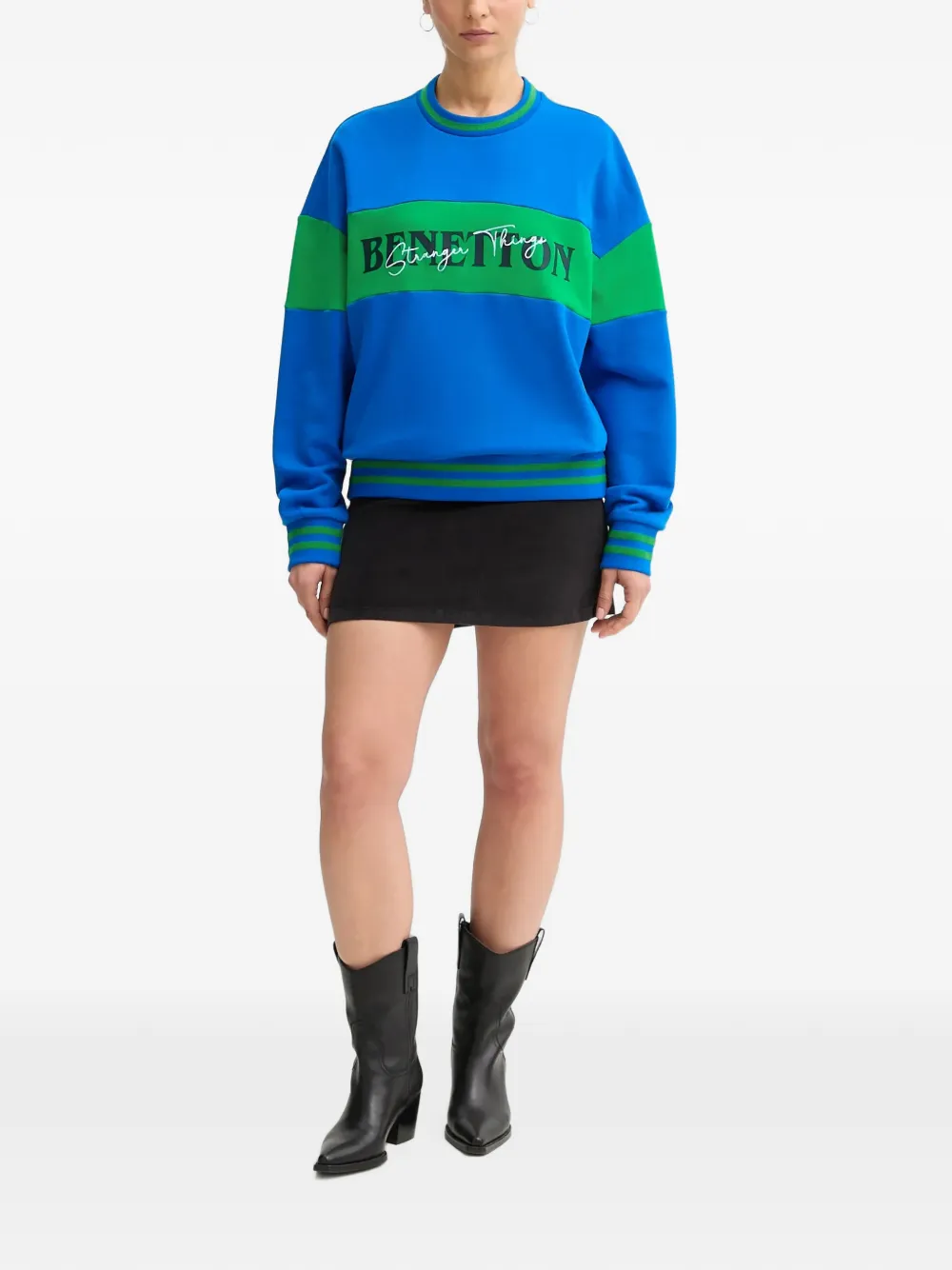 Benetton Stranger Things sweater met colourblocking Blauw