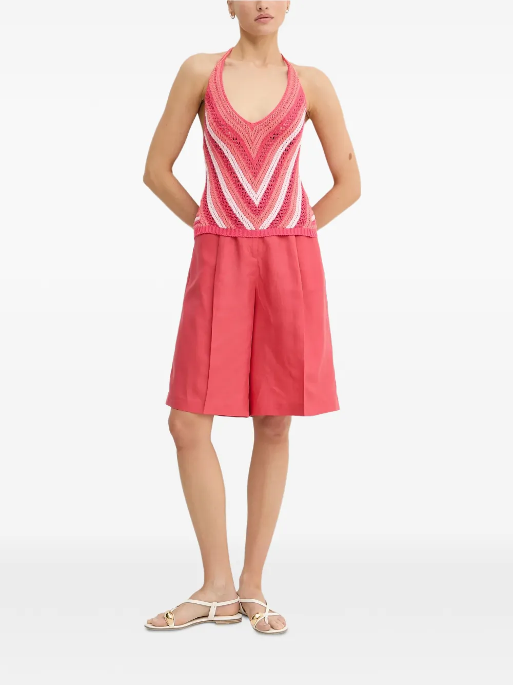 Benetton Pleated Knee-length Shorts In Pink