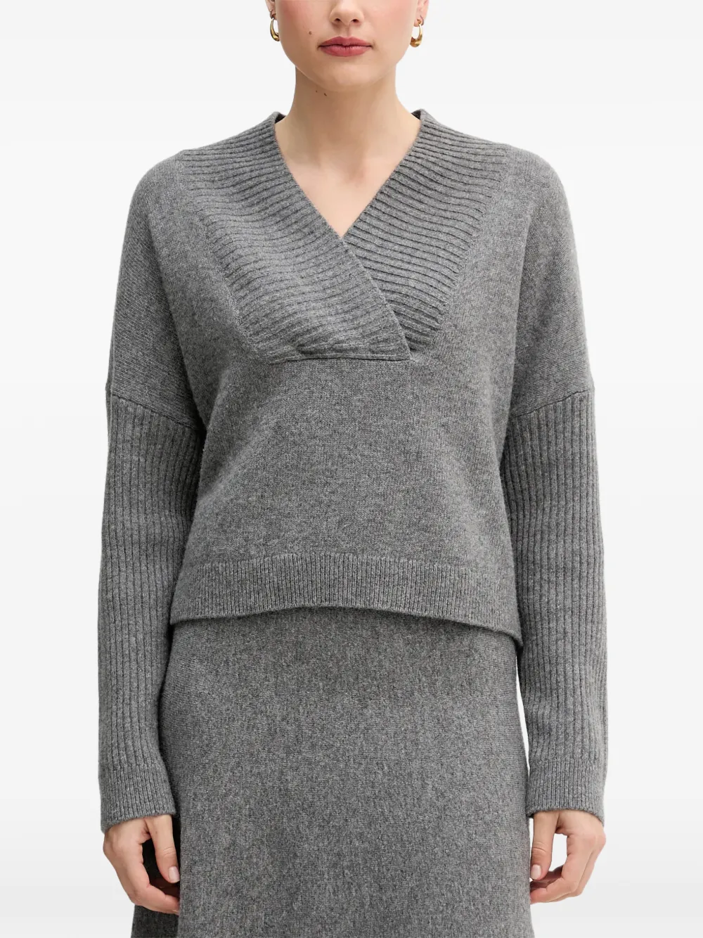 Benetton Maglione con scollo a V - Grigio
