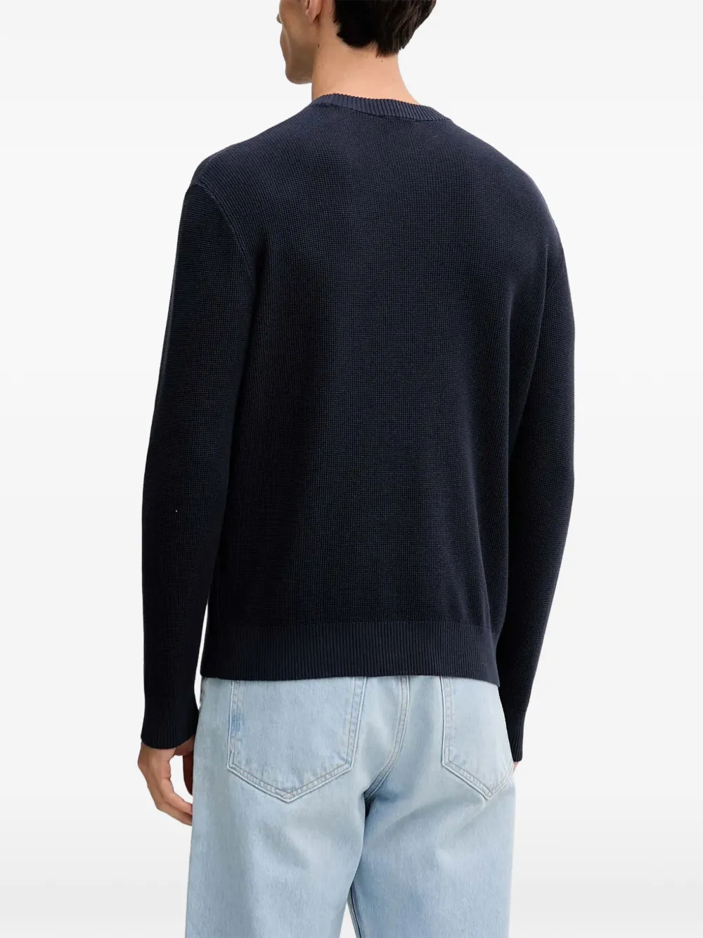 Benetton logo-print crew-neck sweater Blauw