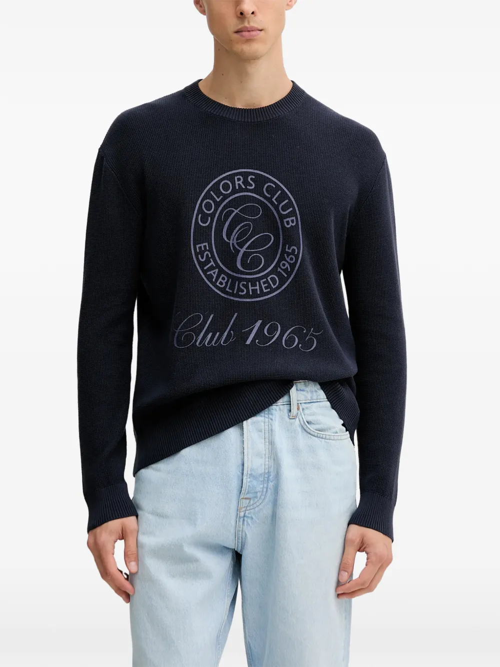 Benetton Logo-print Crew-neck Sweater In Blue