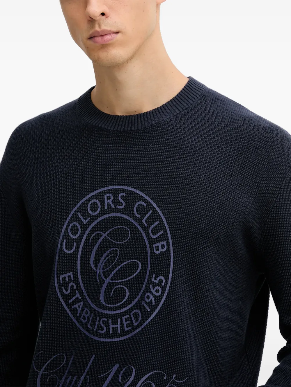 Benetton logo-print crew-neck sweater Blauw