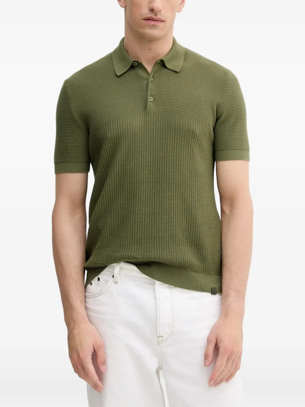 Benetton Waffle-knit Short-sleeve Polo Shirt In Animal Print