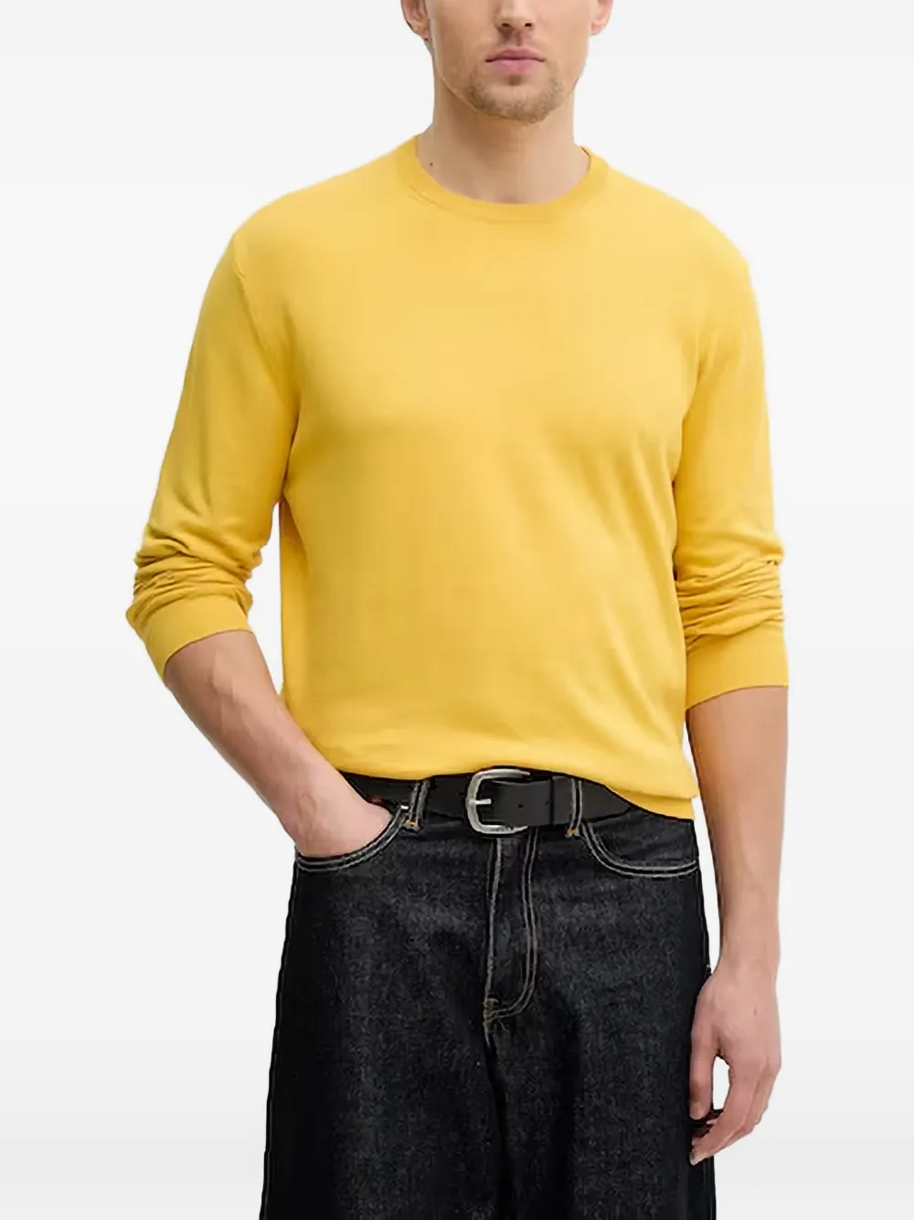 Benetton Round Neck Long-sleeve Jumper In Yellow