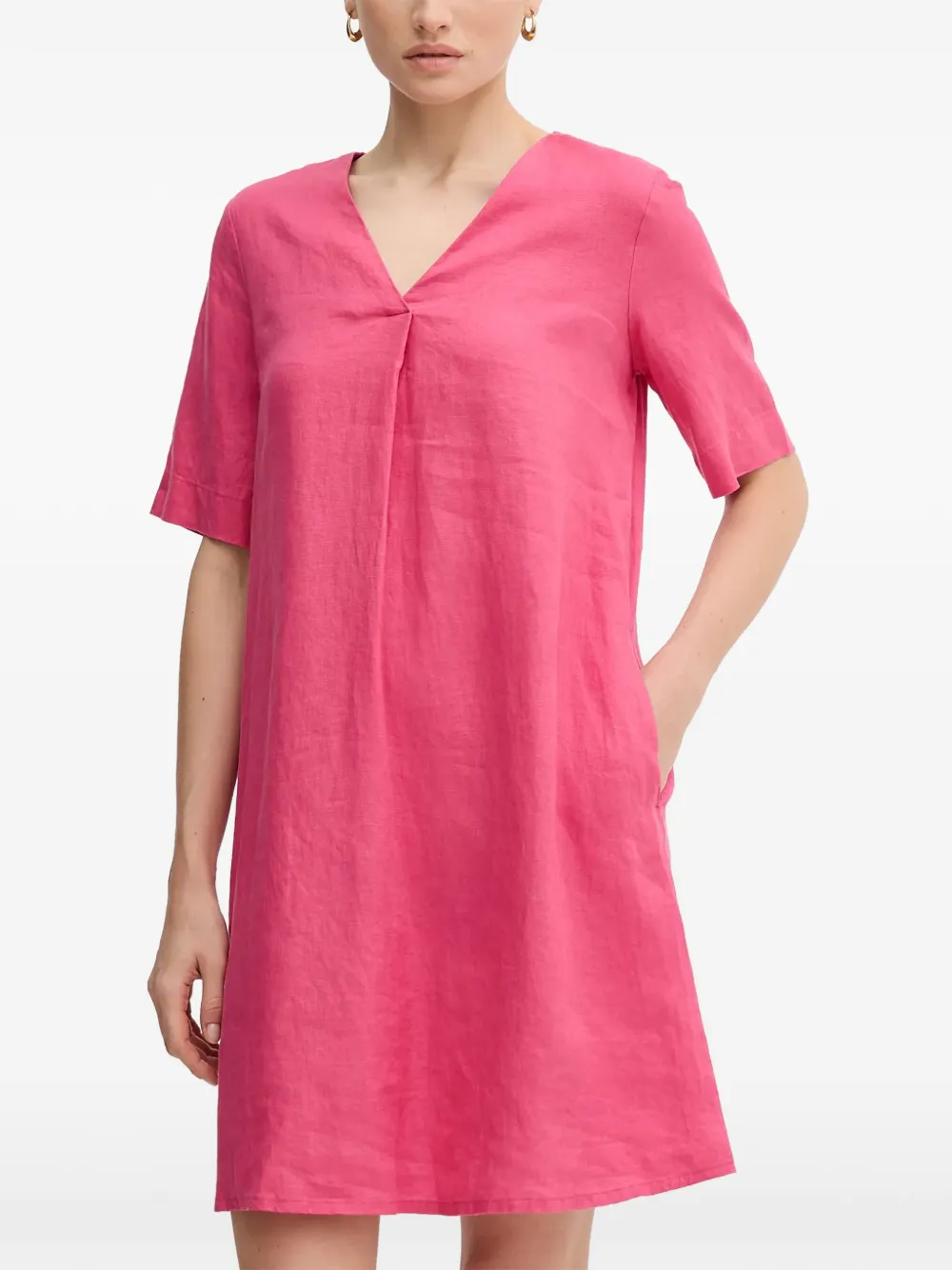 Benetton V-neck pleated-detail mini dress - Rose Benetton V-neck pleated-detail mini dress - Rose