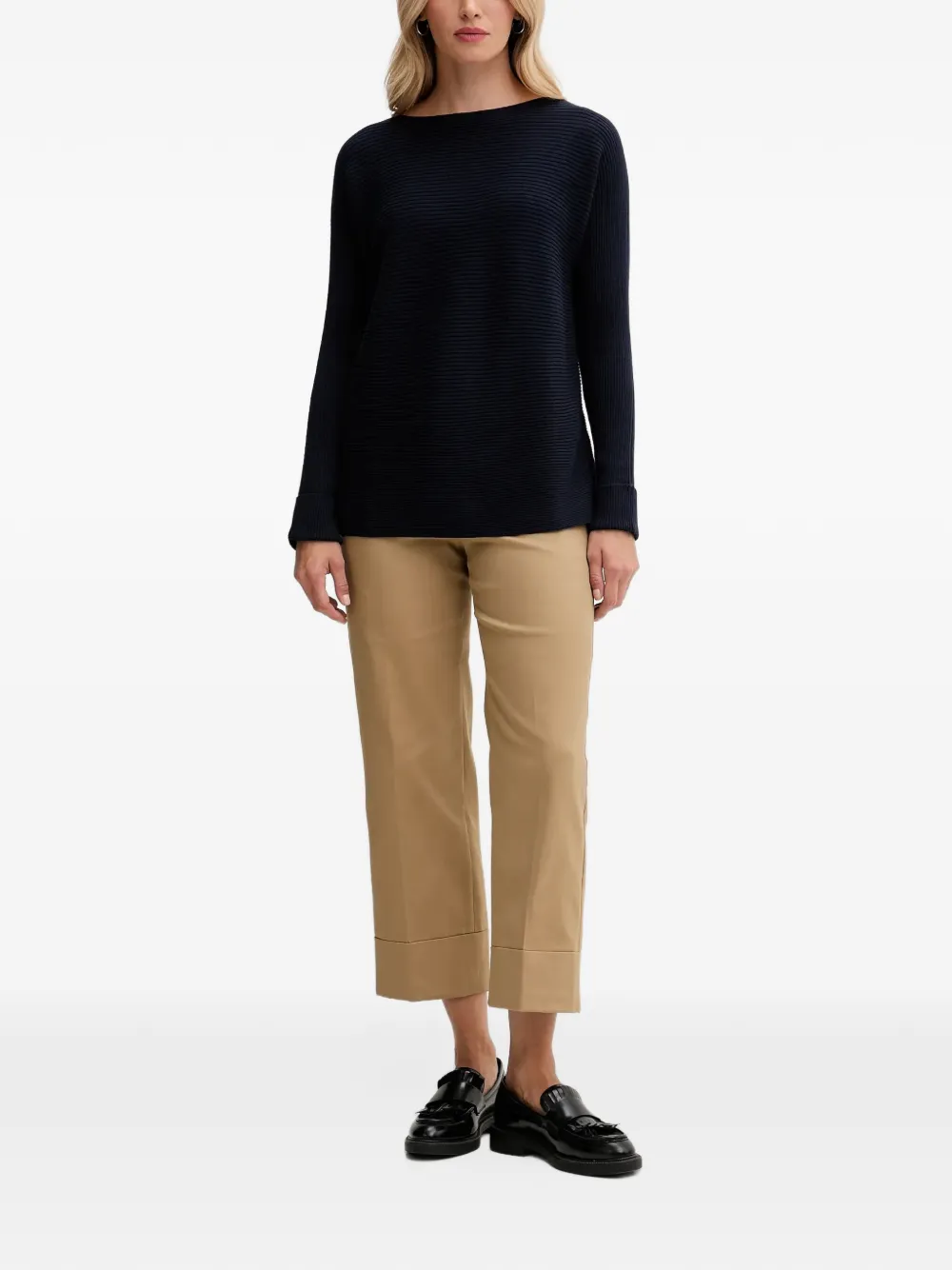 Benetton boat-neck ribbed sweater Blauw