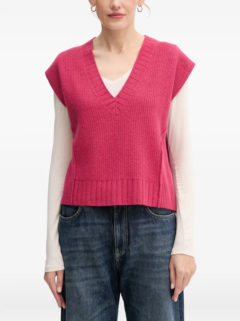 Benetton Trui met V-hals Roze