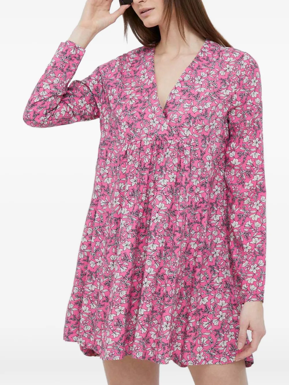 Benetton V-neck Floral Dress In Pink