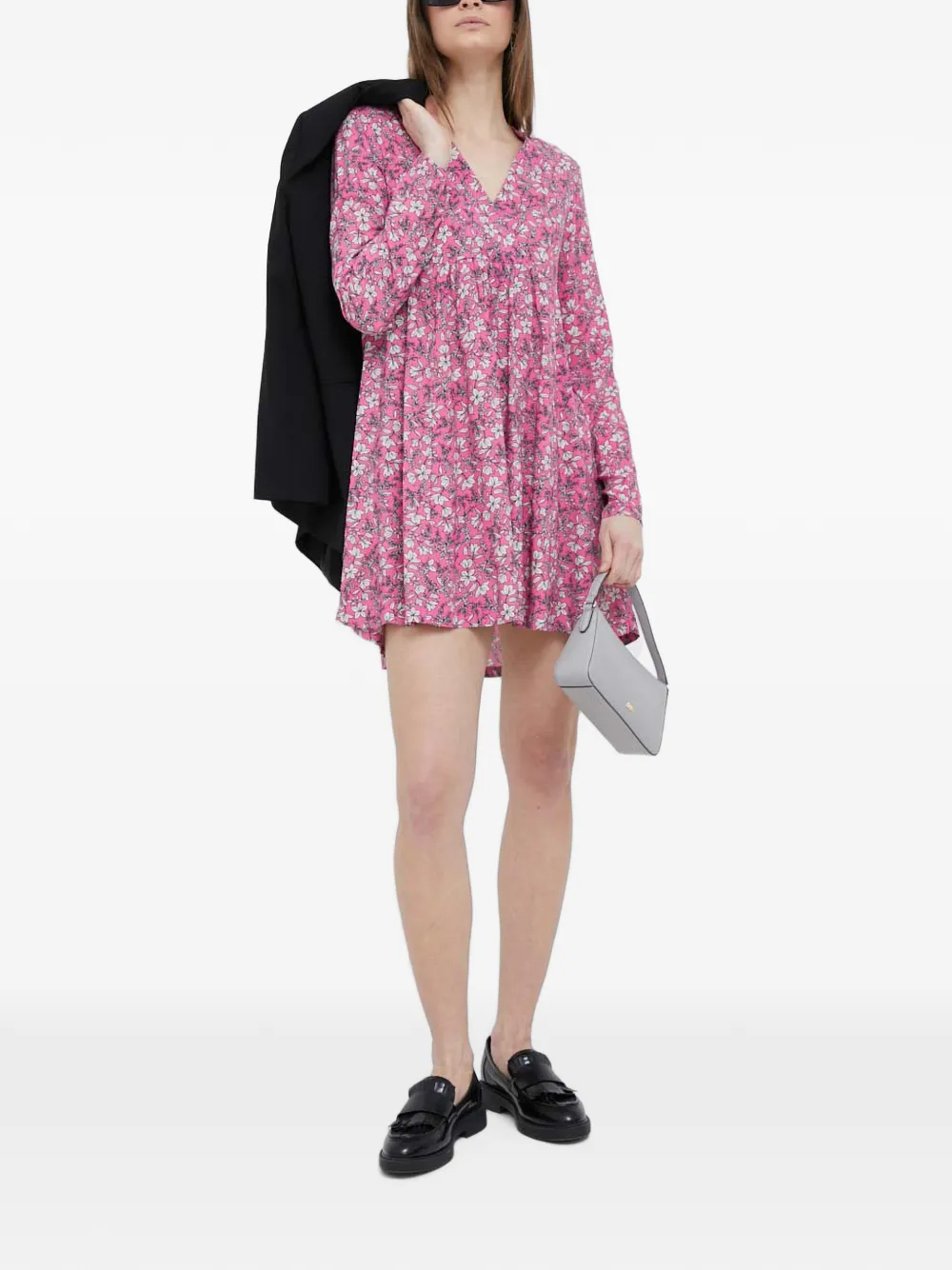 Benetton Jurk met bloemenprint en V-hals Roze