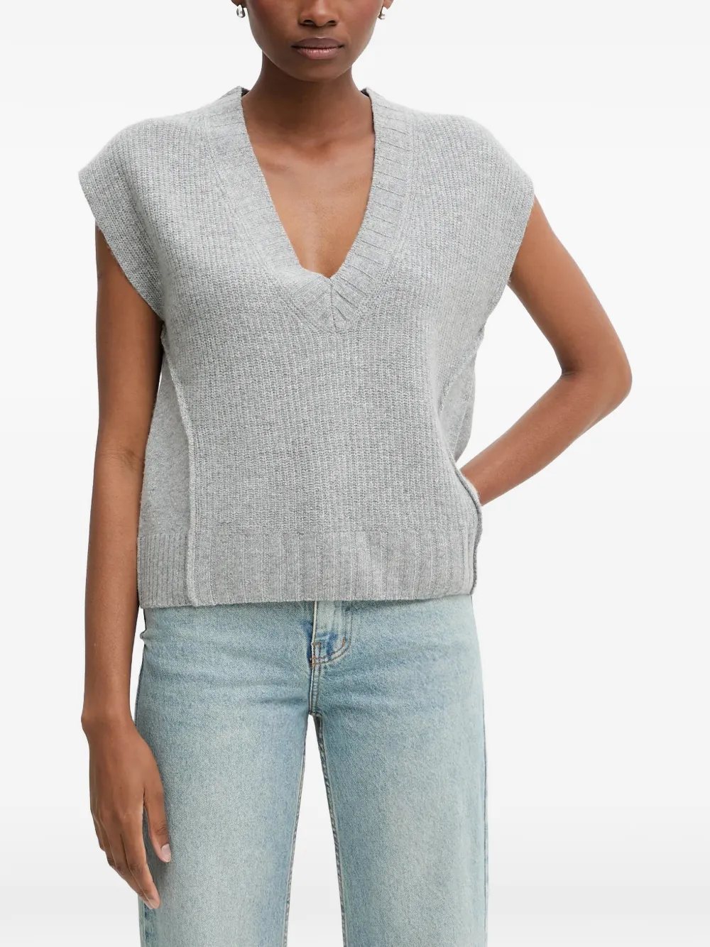 Benetton pull sans manches à col v - Gris