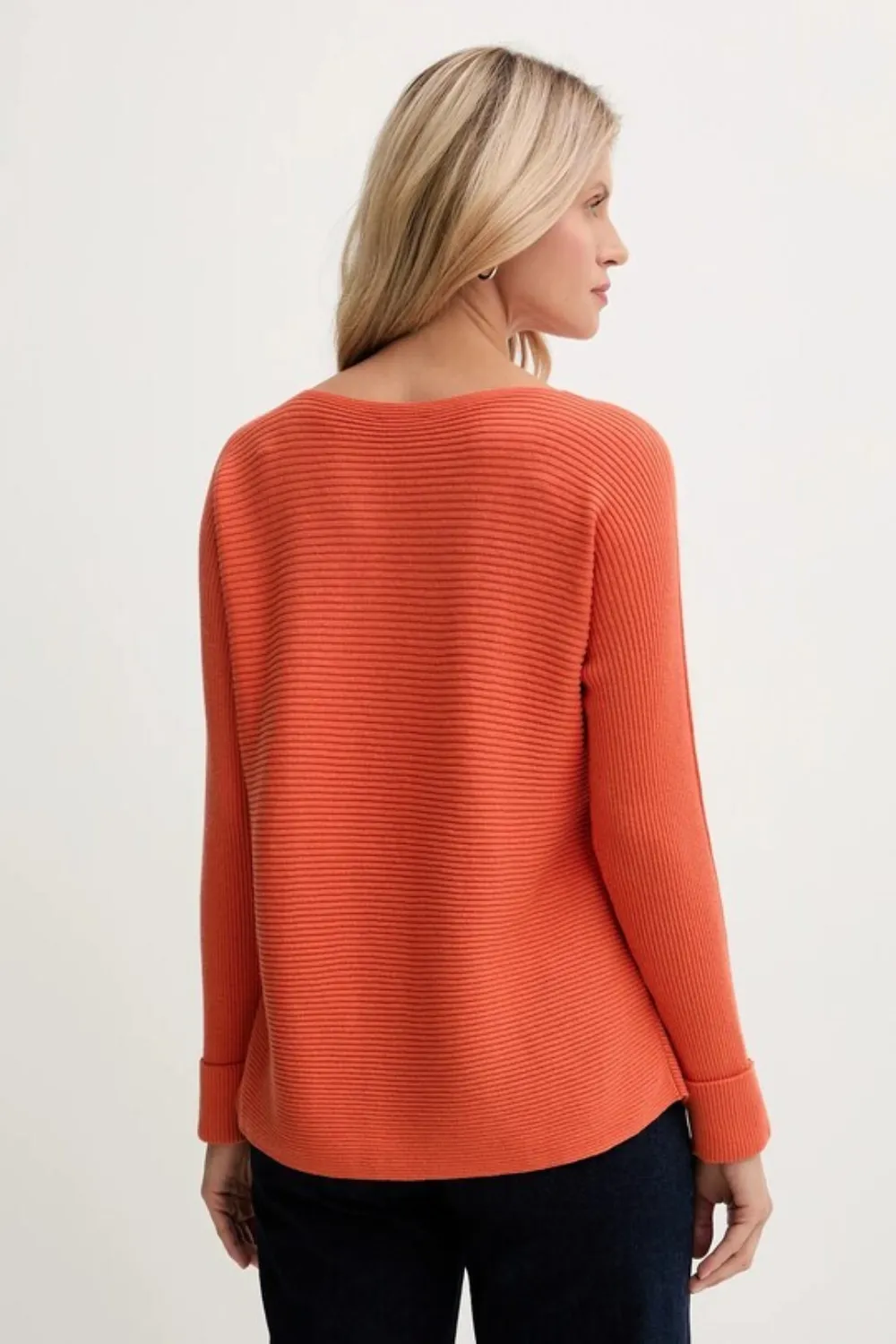 Benetton Ribgebreide trui met boothals Oranje