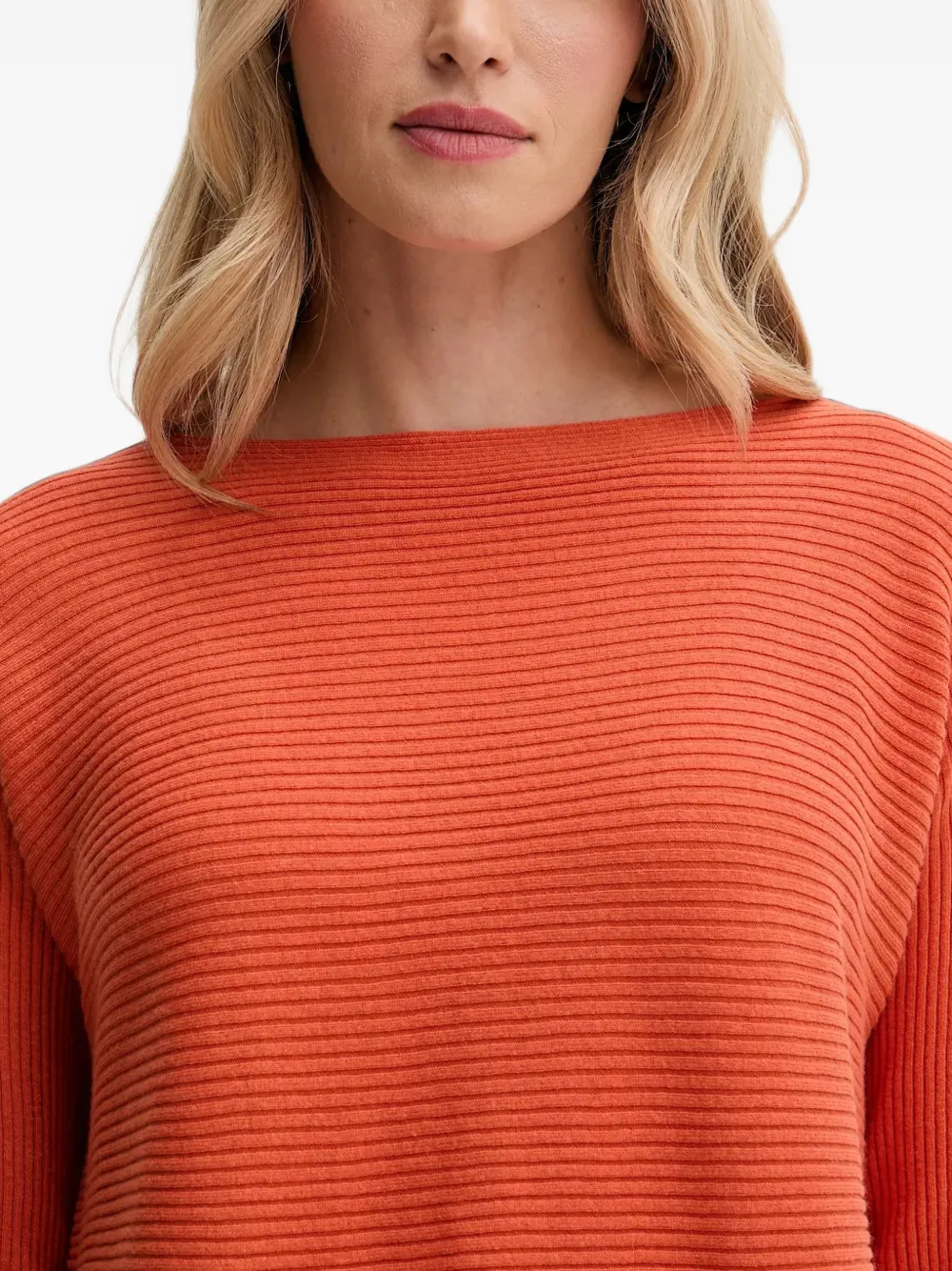 Benetton Ribgebreide trui met boothals Oranje