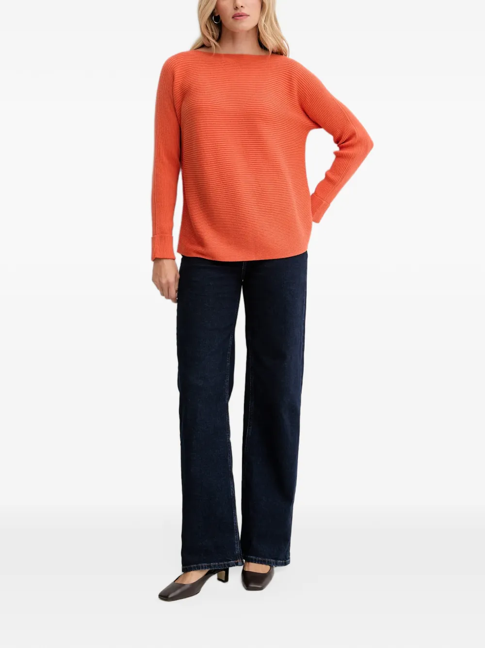 Benetton Ribgebreide trui met boothals Oranje
