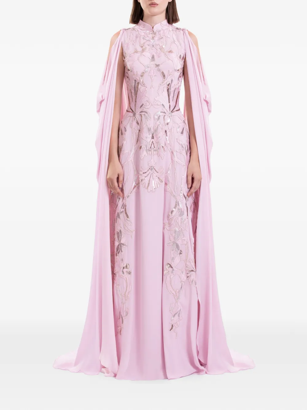 Saiid Kobeisy Crêpe maxi-jurk met gedrapeerde mouwen Roze