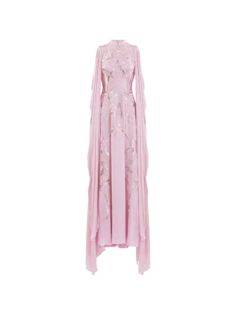 Saiid Kobeisy crepe georgette draped sleeves maxi dress
