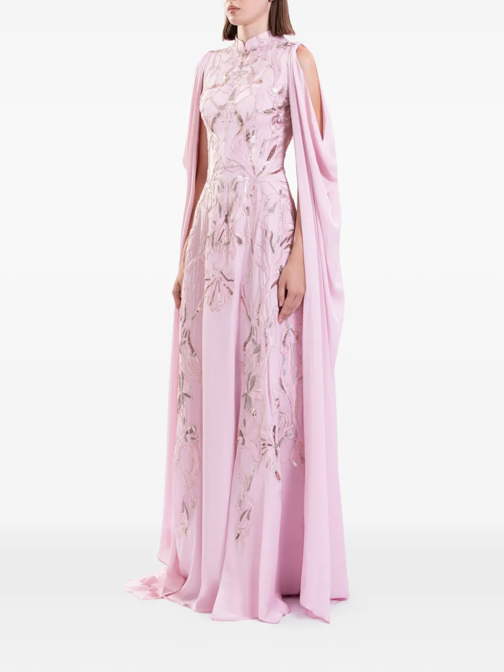 Saiid Kobeisy Crêpe maxi-jurk met gedrapeerde mouwen Roze