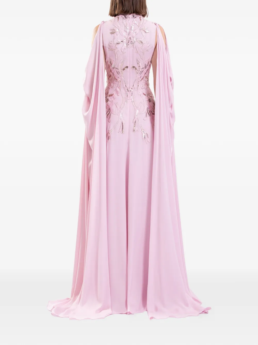 Saiid Kobeisy Crêpe maxi-jurk met gedrapeerde mouwen Roze