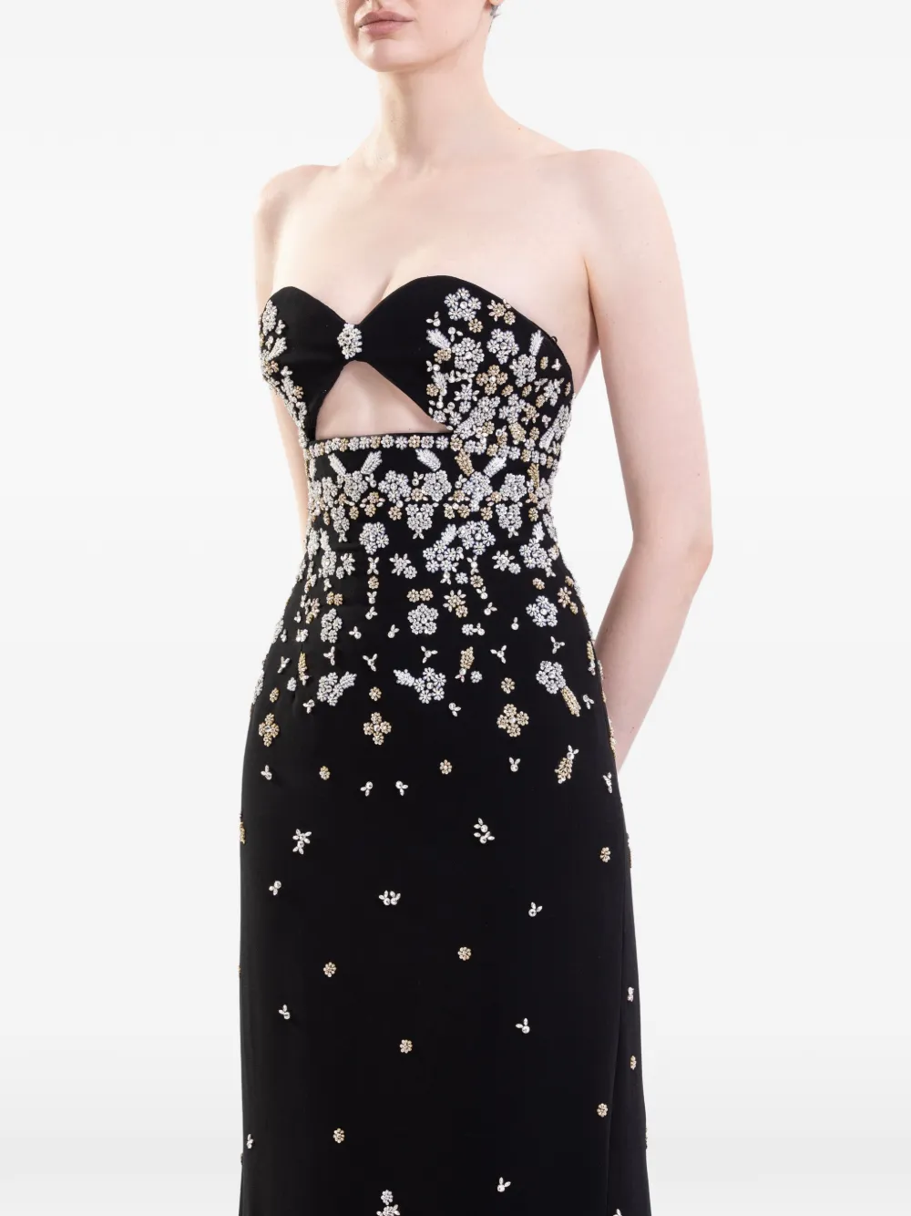 Saiid Kobeisy Strapless crêpe maxi-jurk met borduurwerk Zwart
