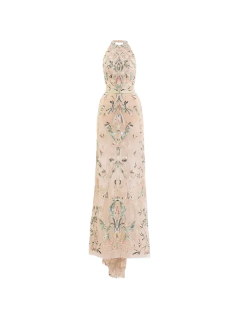 Saiid Kobeisy embroidered halter-neck lace maxi dress
