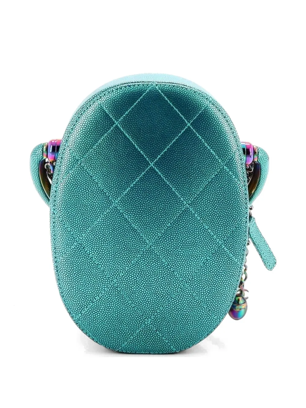  Chanel Pre-owned Top Handle Oval Vanity Case With Chain Quilted Iridescent Caviar With Gradient Hardware Crossbody Bag - Blue 