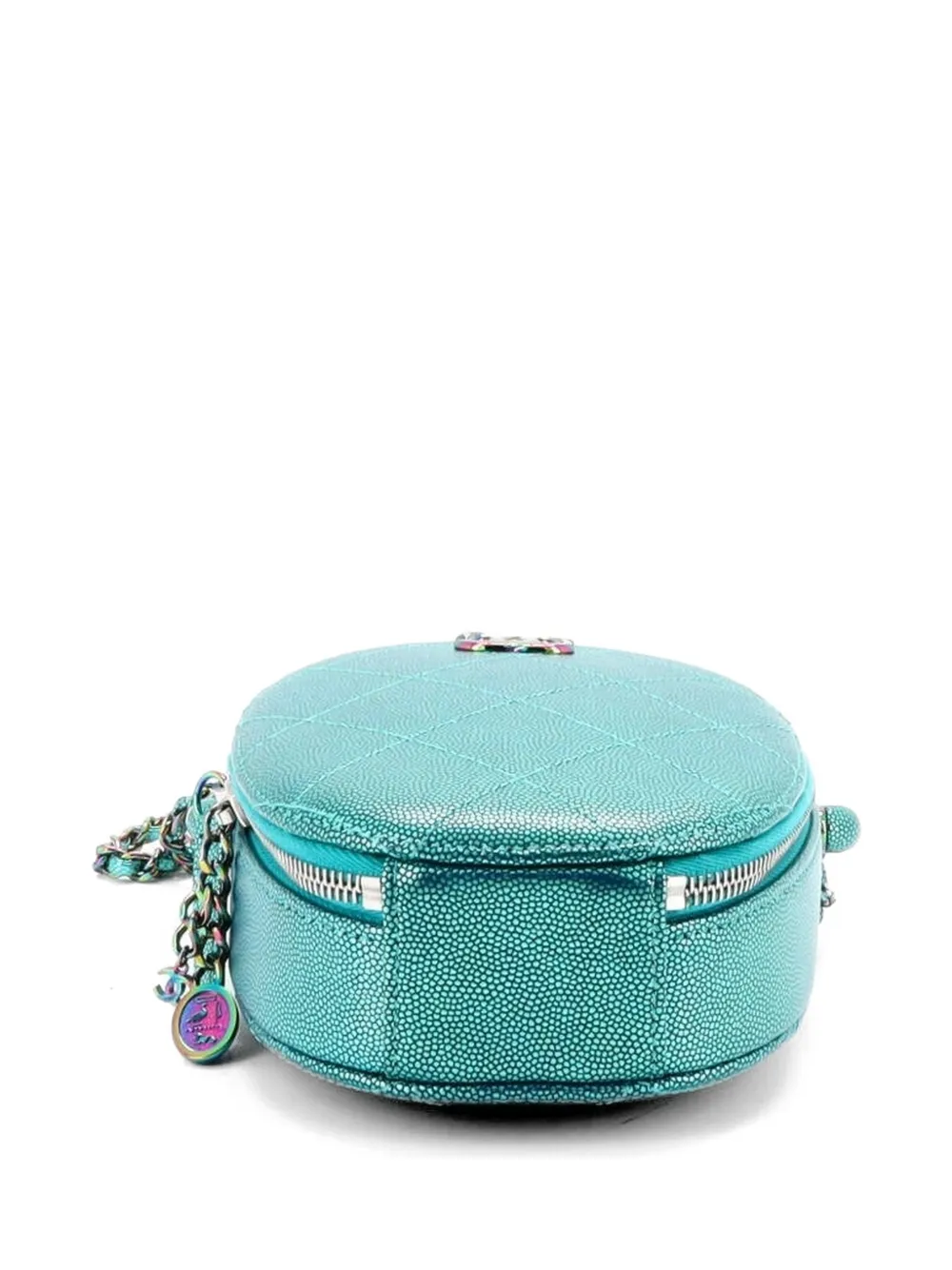  Chanel Pre-owned Top Handle Oval Vanity Case With Chain Quilted Iridescent Caviar With Gradient Hardware Crossbody Bag - Blue 