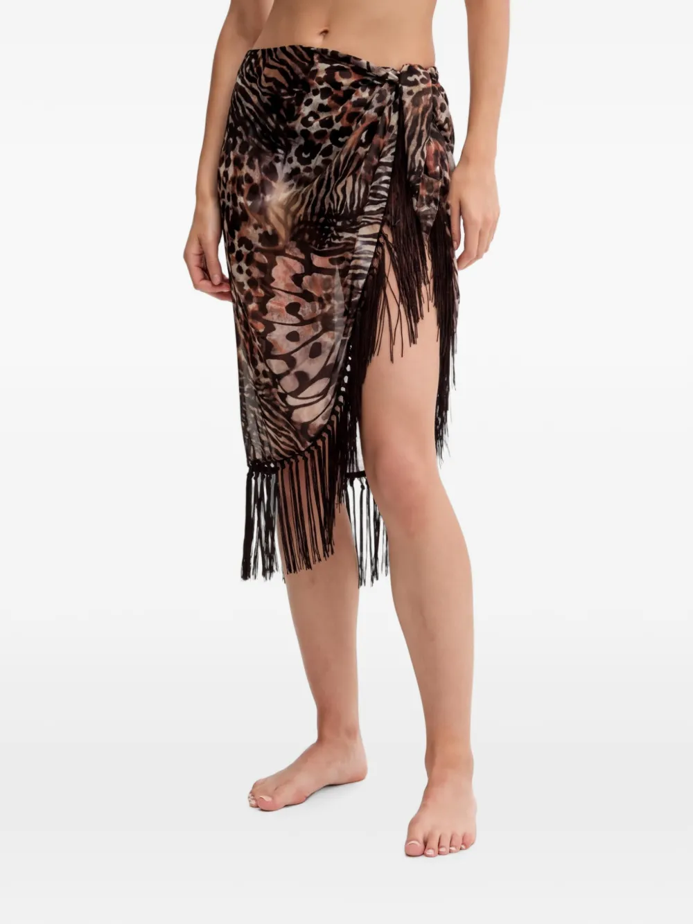 GUESS USA animal-print fringed pareo - Marrone