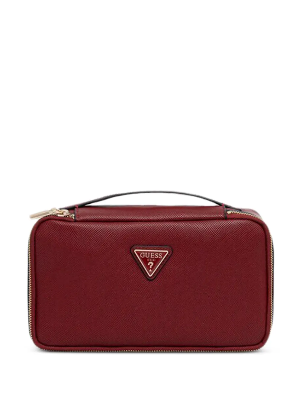 Guess Usa Norom Top-handle Triangle-logo Make Up Bag In Red