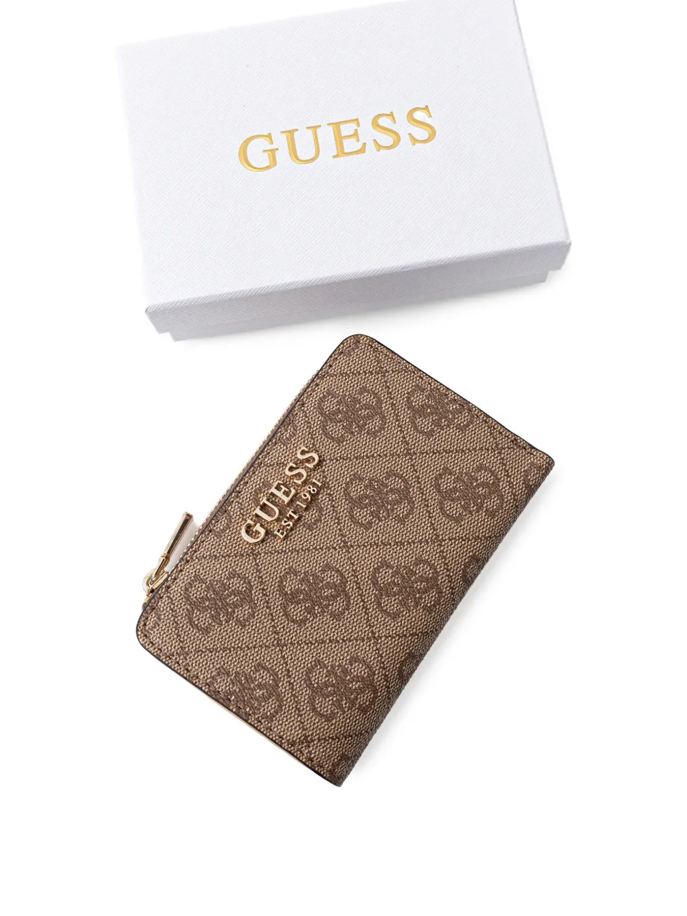 GUESS USA Portemonnee met monogramprint en logoplakkaat Bruin