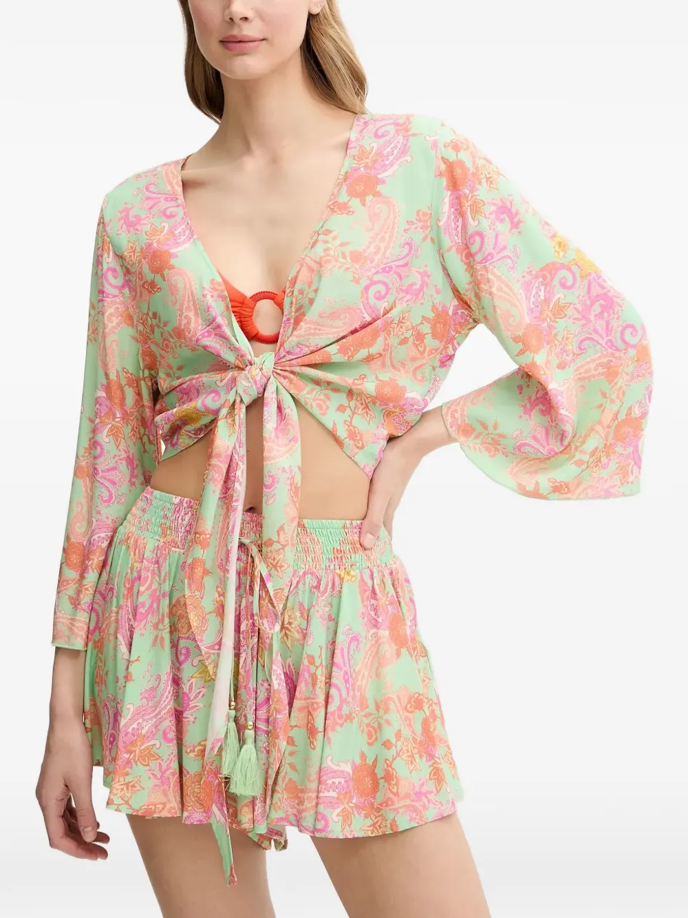 GUESS USA paisley-print tie-front top - Grün