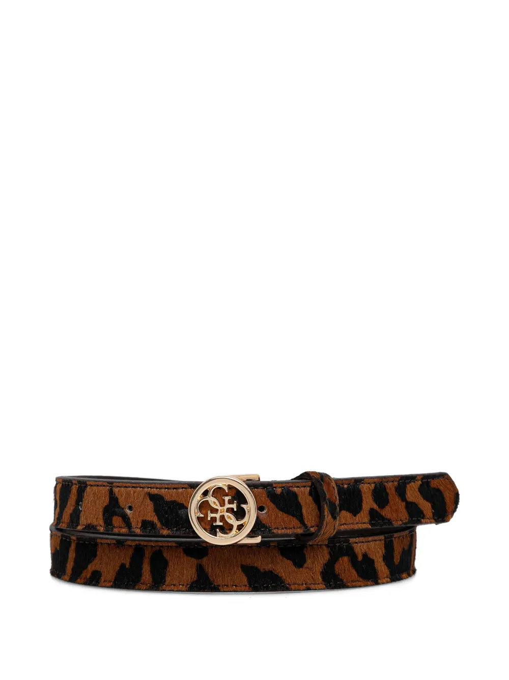 GUESS USA leopard-print logo-plaque belt - Marrone