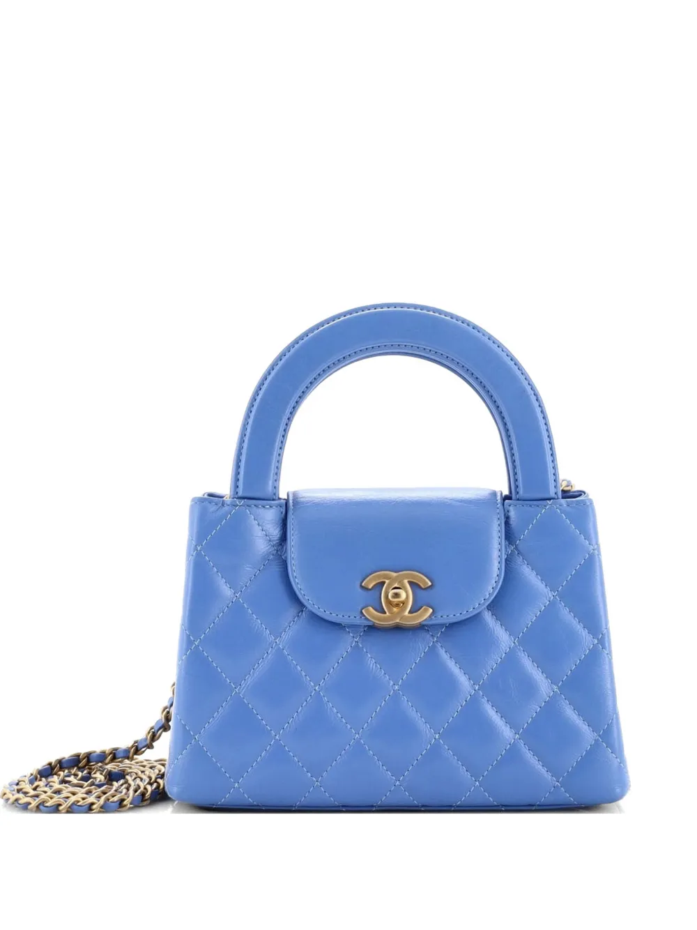 CHANEL Pre-Owned Kelly Top Handle Shopping Bag Quilted Shiny Aged Calfskin Mini satchel - Blu