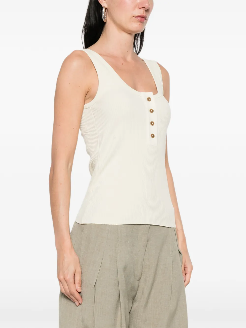 Vince Button Ribbed Top - Yellow 