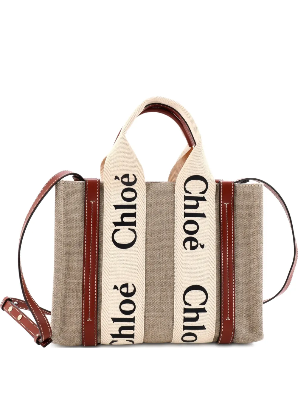 Chloé Pre-Owned Woody Convertible Canvas with Leather Small tote bag - Marrone