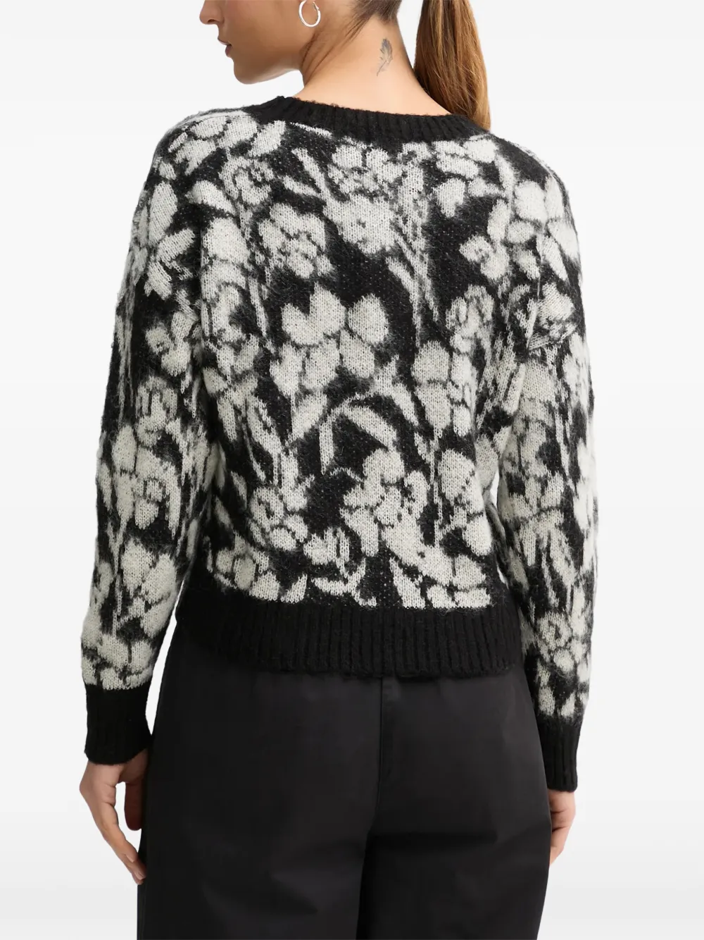 Benetton Gebreide trui met bloemenprint Zwart