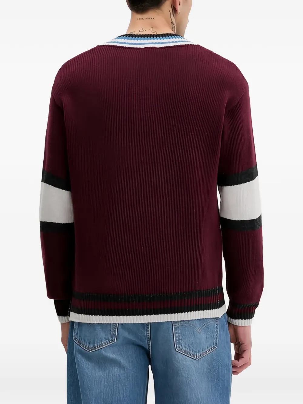 Benetton V넥 스트라이프 스웨터 | 스웨터