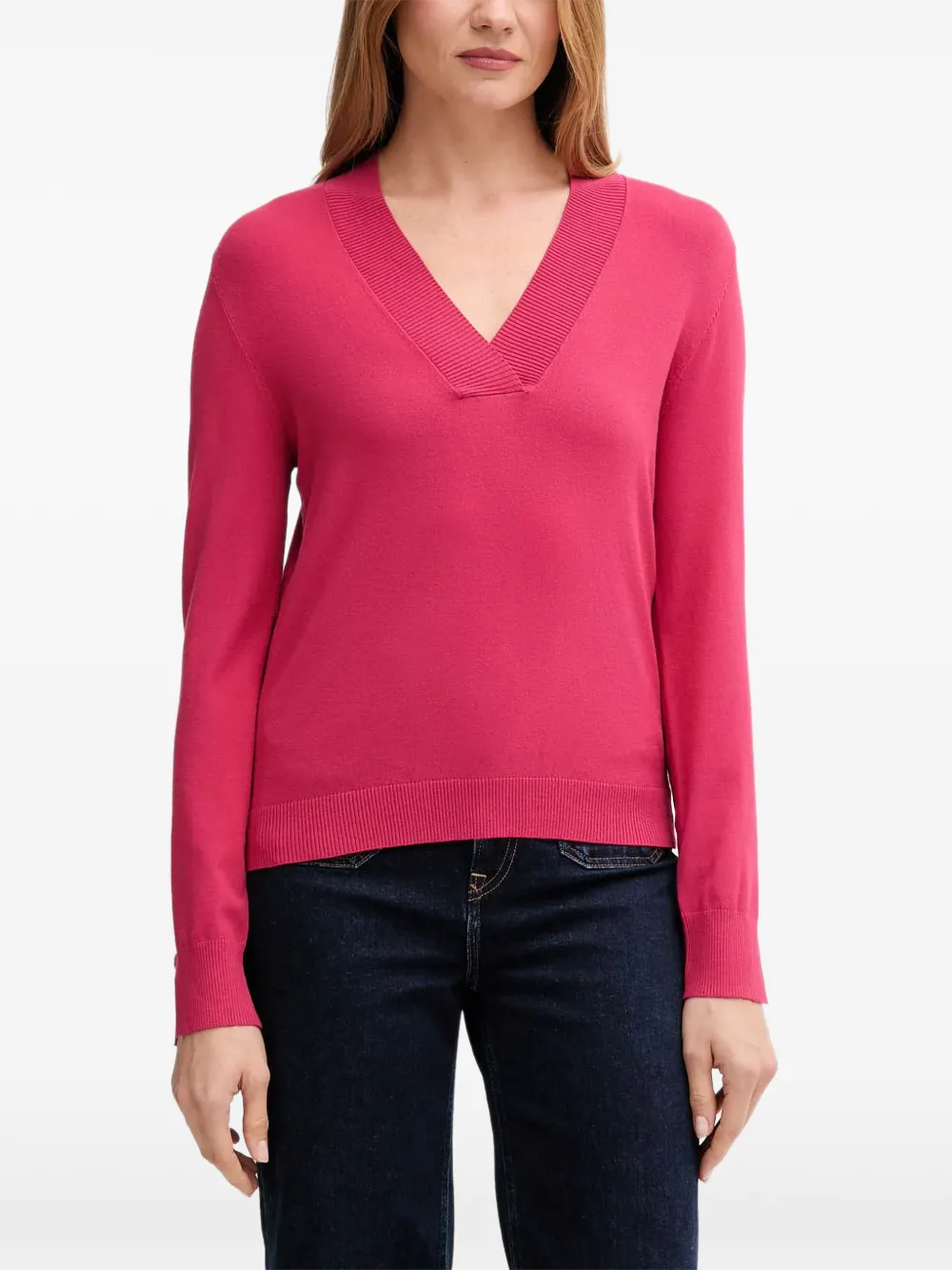 Benetton Maglione con scollo a V - Rosa