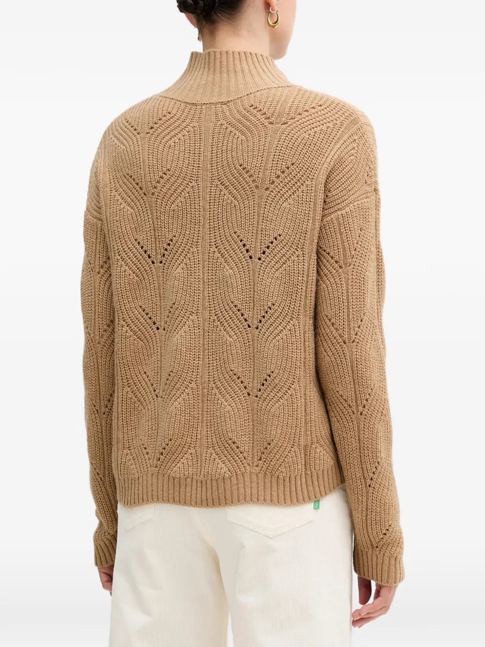 Benetton Opengewerkte trui met hoge ronde hals Beige