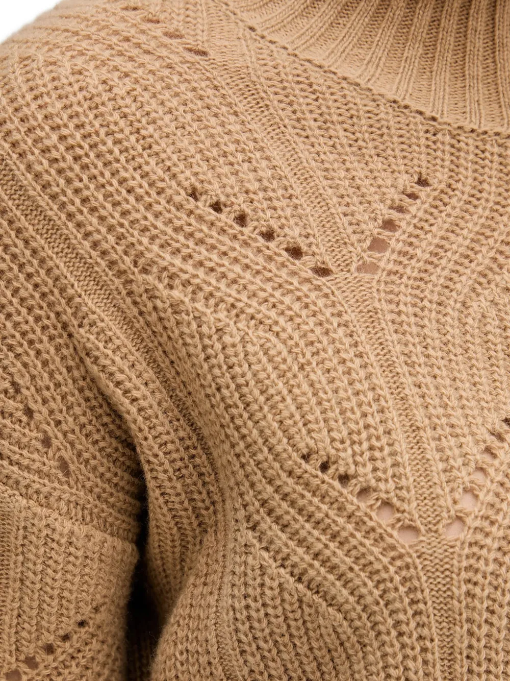 Benetton Opengewerkte trui met hoge ronde hals Beige