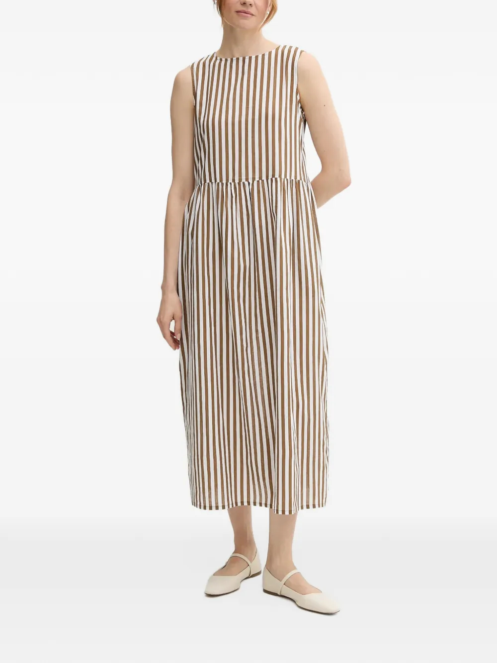 Benetton Mouwloze midi-jurk met verticale streep Bruin