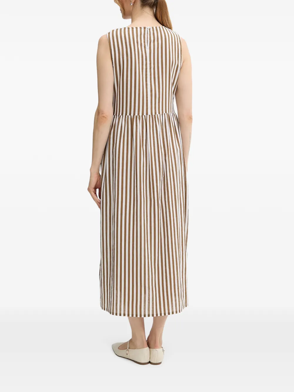 Benetton Mouwloze midi-jurk met verticale streep Bruin