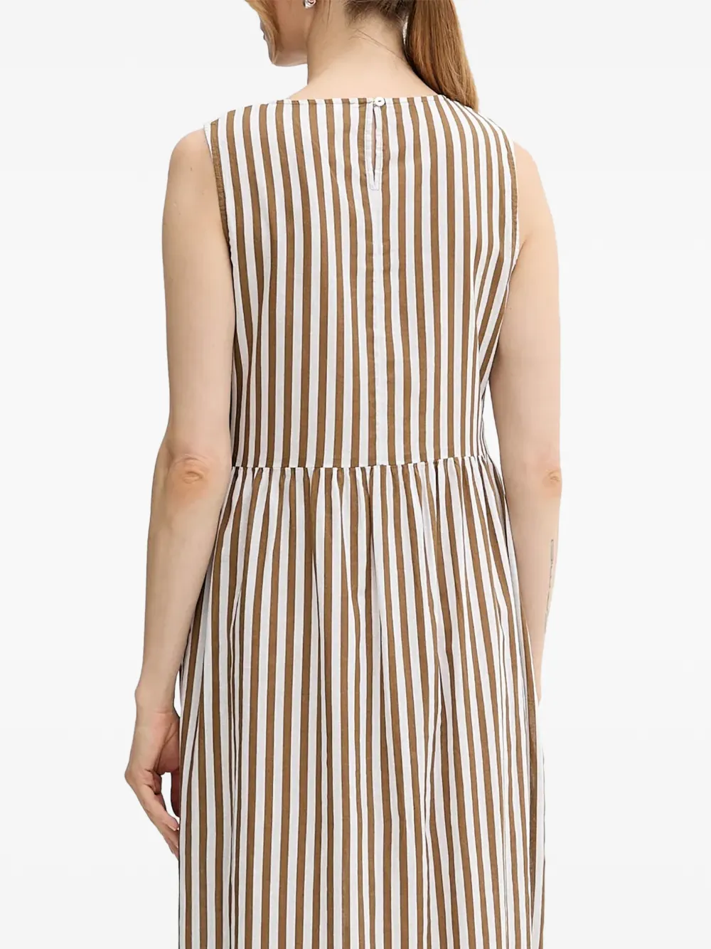 Benetton Mouwloze midi-jurk met verticale streep Bruin