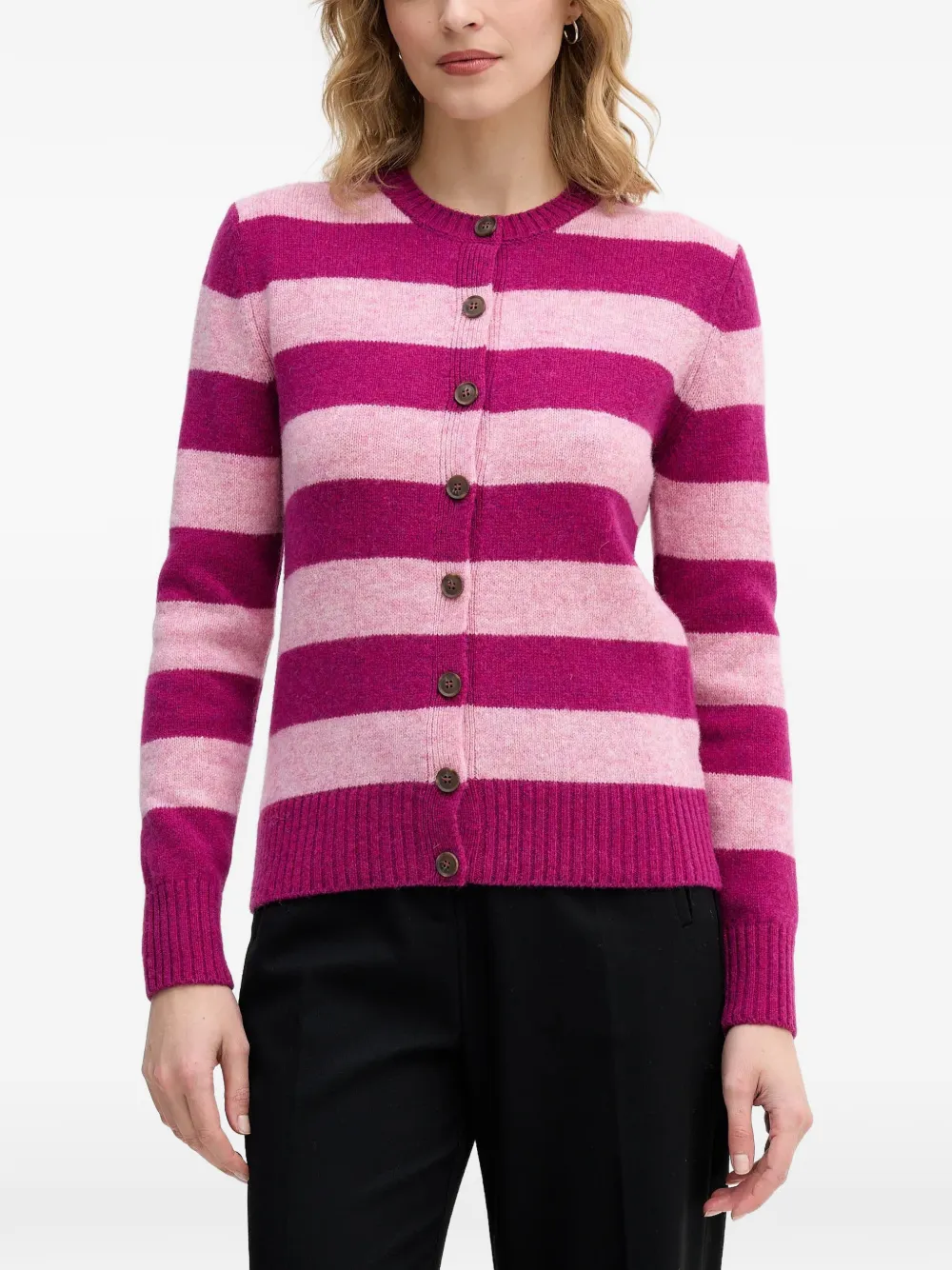 Benetton Striped Cardigan In Pink