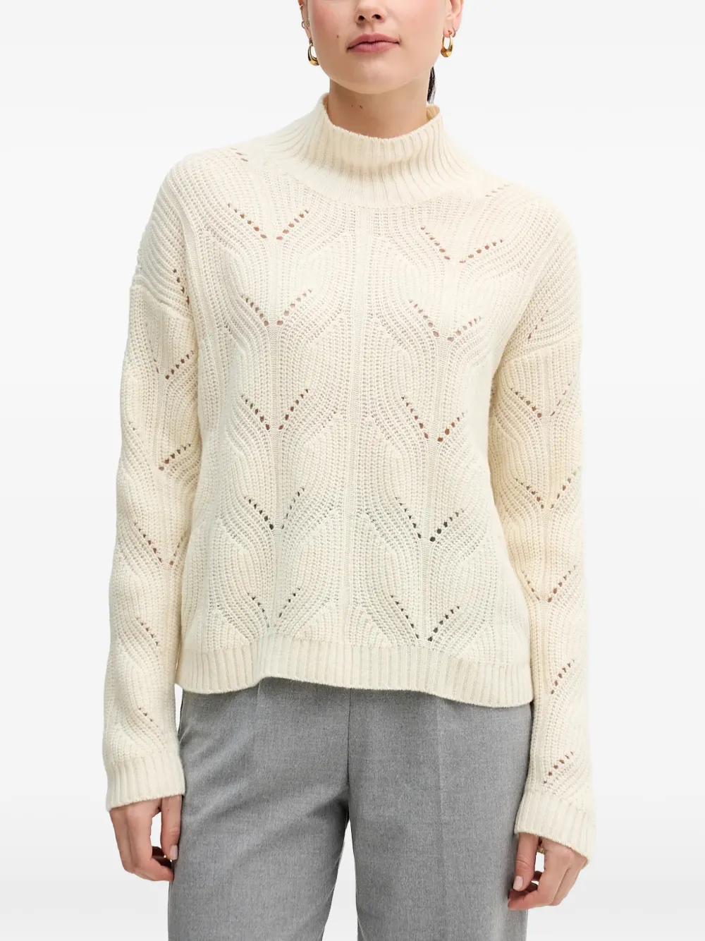 Benetton Gebreide trui met hoge hals Beige