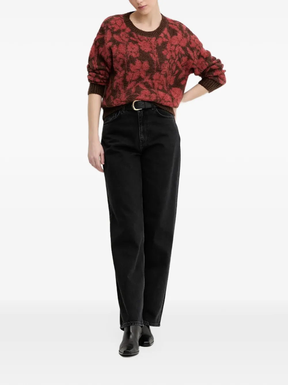 Benetton Trui met bloemen intarsia Rood