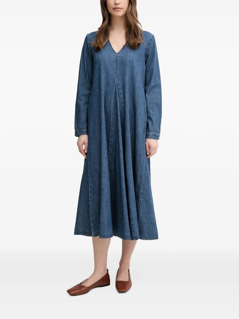Benetton V-neck long-sleeve midi dress - Bleu Benetton V-neck long-sleeve midi dress - Bleu