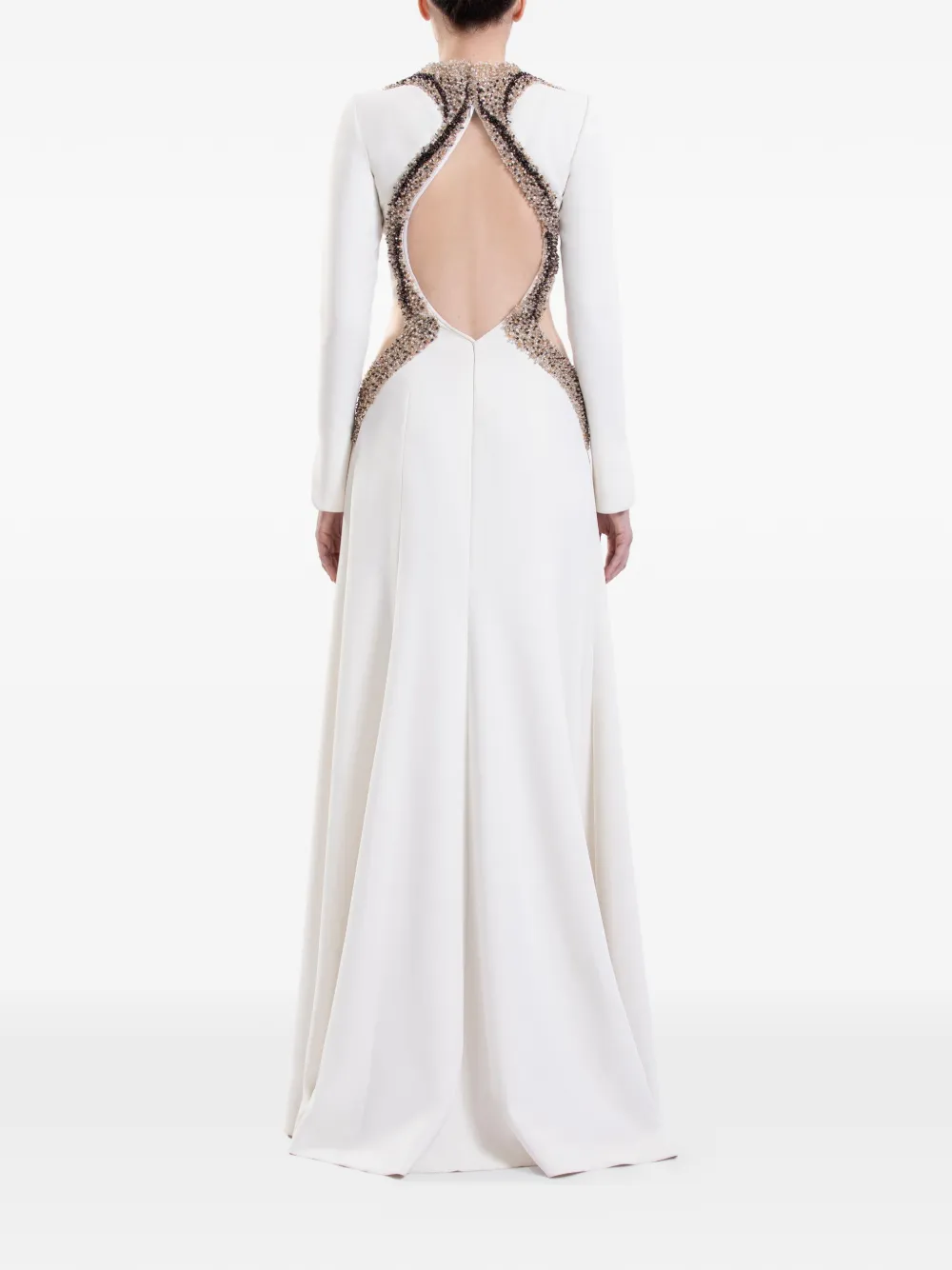 Saiid Kobeisy Verfraaide maxi-jurk met lange mouwen Beige